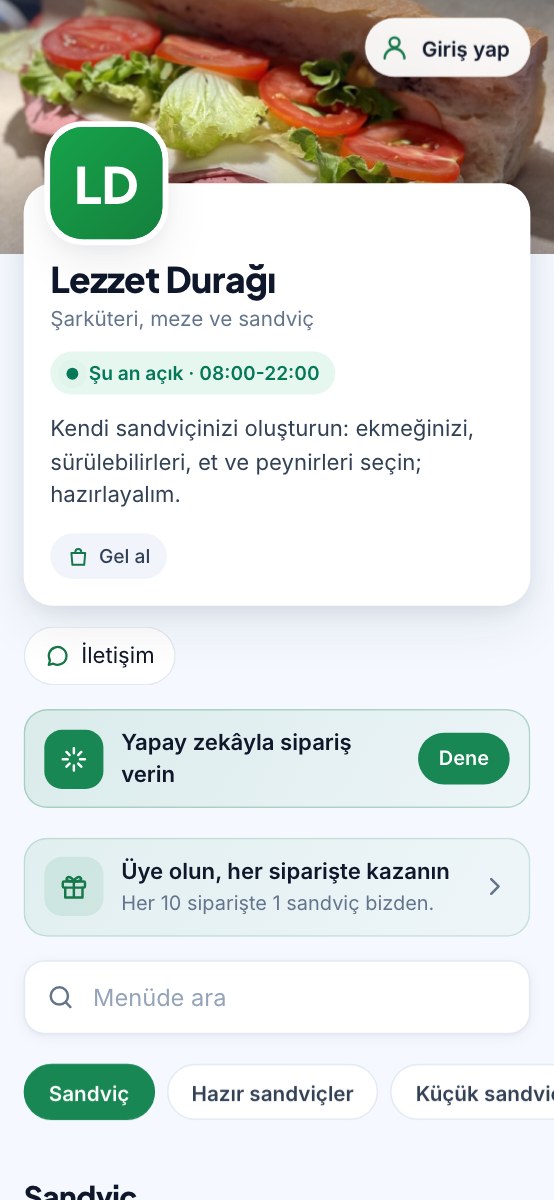 Örnek bir sandviççinin online sipariş sayfası